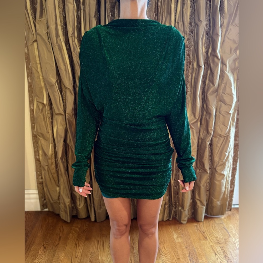 bebe Shimmering Emerald Long Sleeve Dress